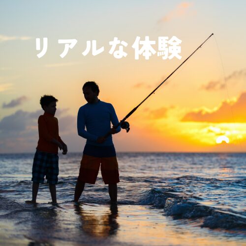 浜辺での釣行テストや保存実験の様子